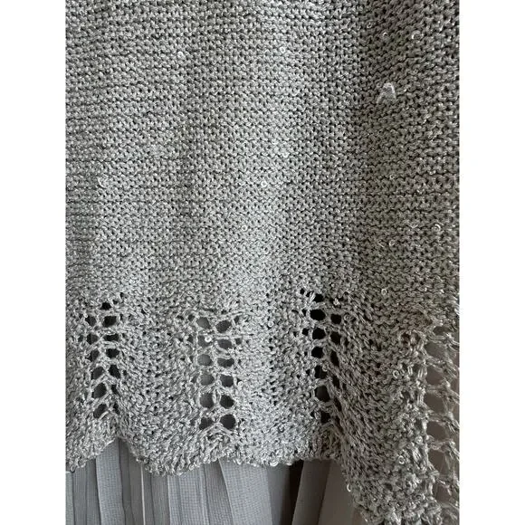 Sioni Women’s Large Sequin Layered Pleat Trim Pullover Sweater Twee Pop Beige - Picture 6 of 12